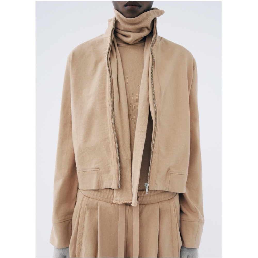 Zara High Collar Plush Washed Full-Zip Cardigan Jacket Sz:M Brick